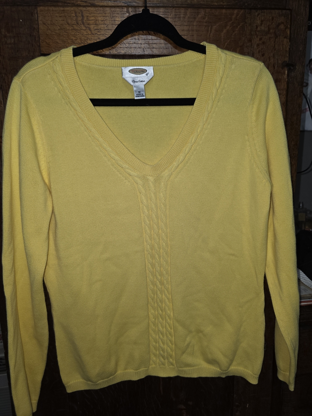 Talbots Yellow V-Neck Cable Front Sweater